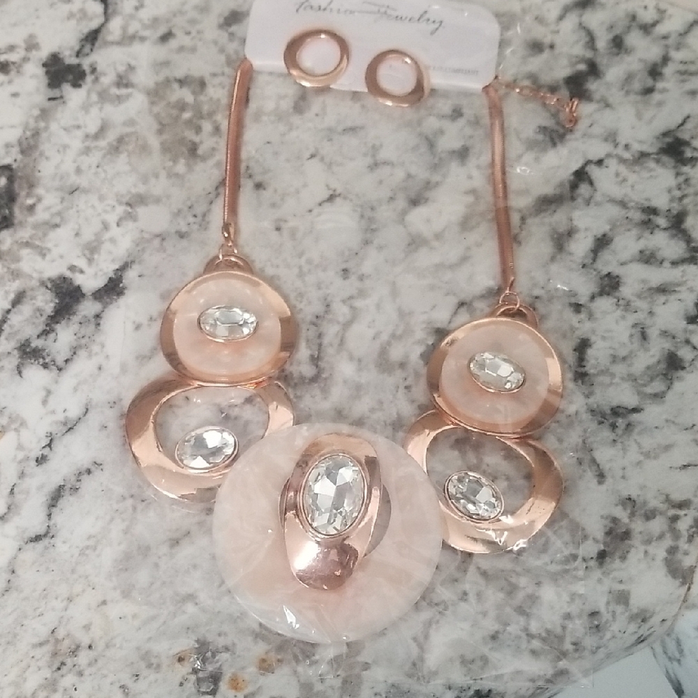 Rose Gold Jewelry Set with Crystal Accents